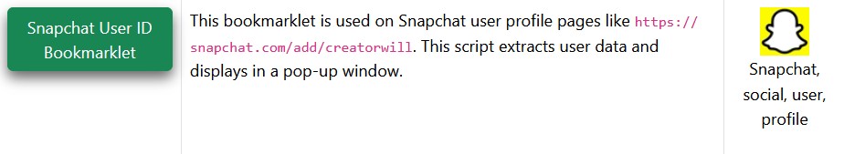 Snapchat User ID Bookmarklet